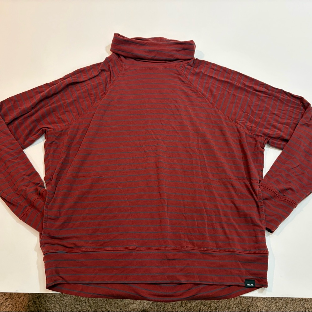 Prana Burgundy and Navy Striped Turtleneck | Women’s Size Medium